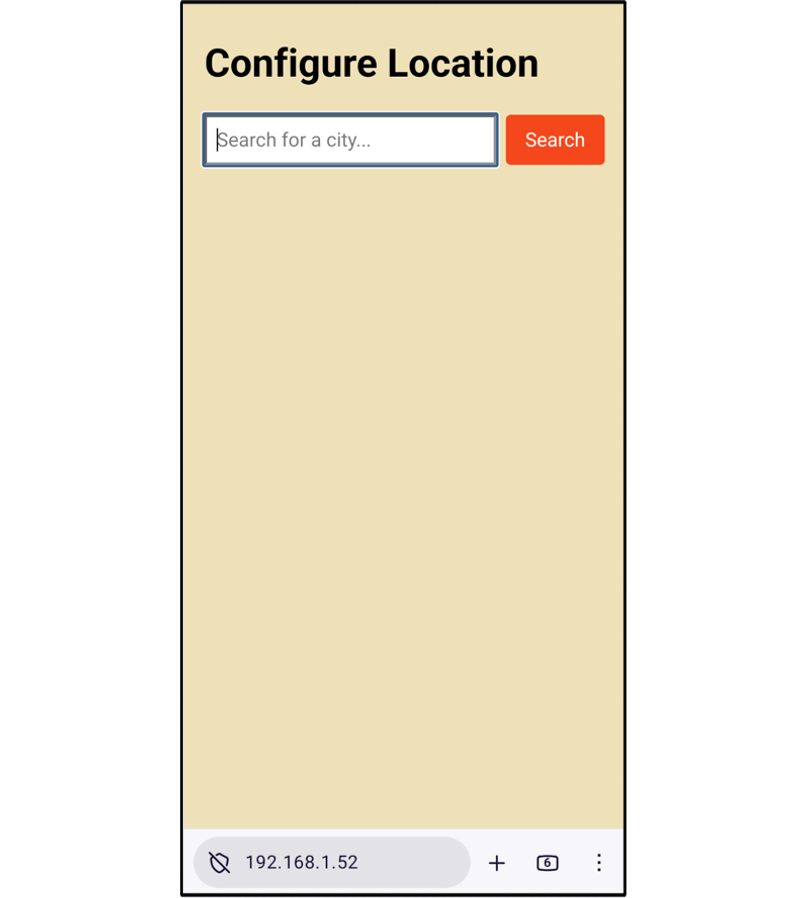 Location setup page in a web browser