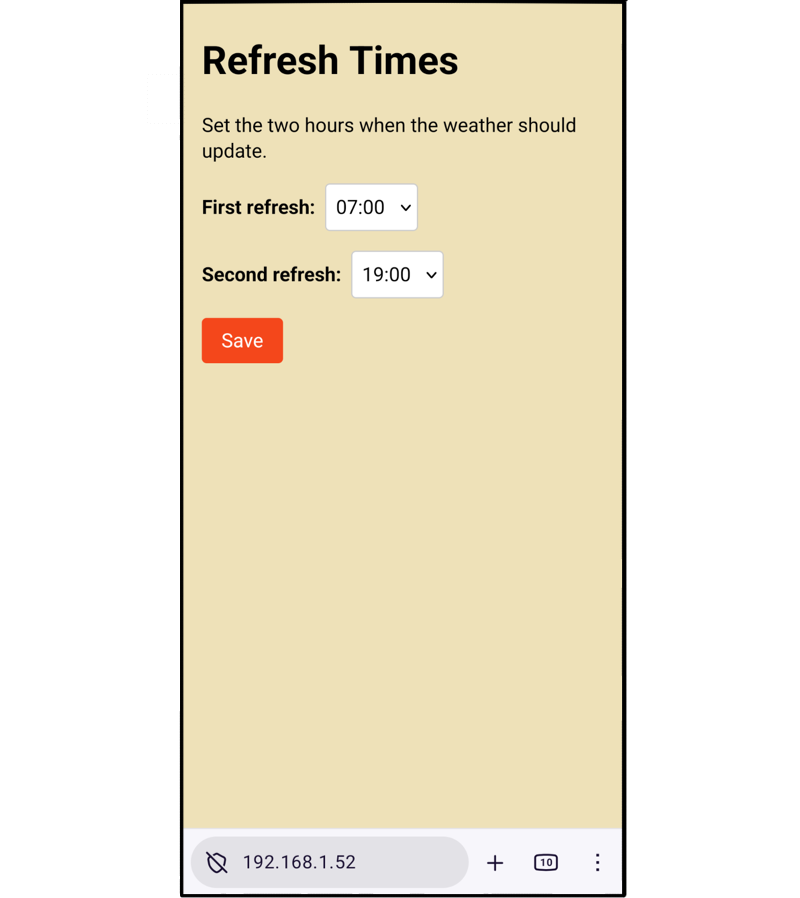 Forecast refresh times settings page