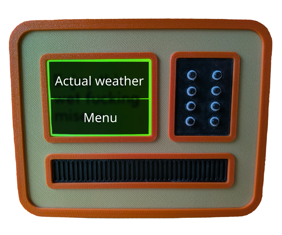 Weather station screen split into top and bottom touch areas